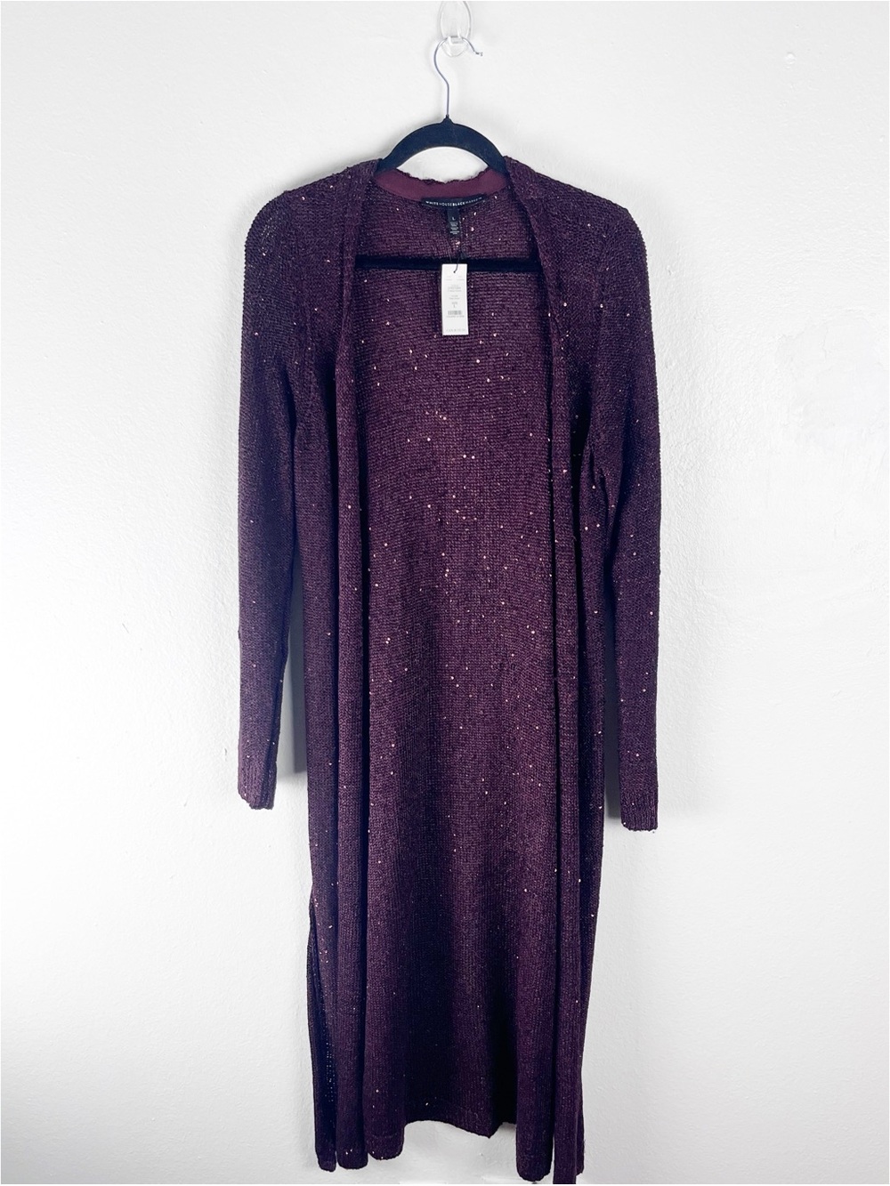 WHITE HOUSE BLACK MARKET Deep Garnet Long Sequin Duster Cardigan Size Large